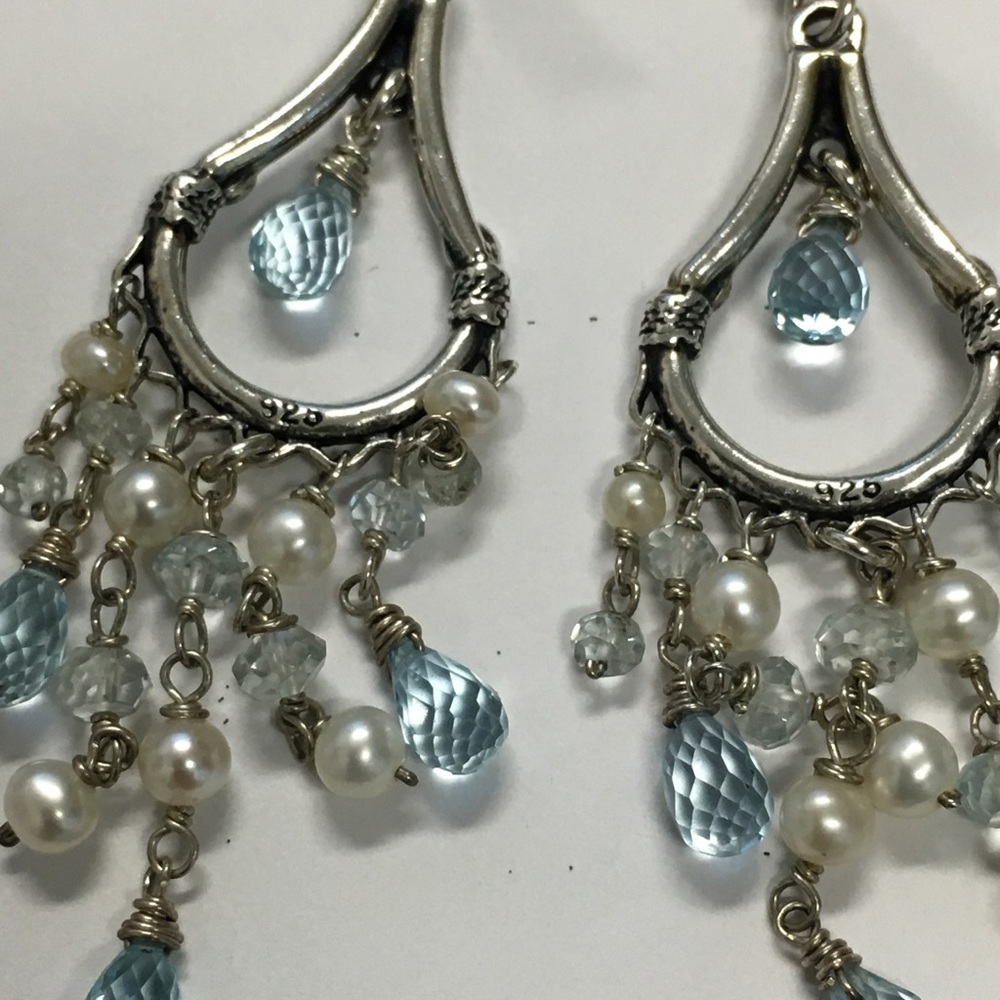 Aquamarine & Pearl Chandelier Earrings - Picture 8 of 8